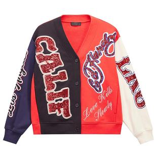 Ed hardy埃德哈迪2025春季新款美式复古撞色宽松V领卫衣开衫外套