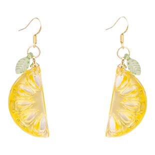 IPINK春夏黄色桔子透明925银水果耳饰可爱甜美清透感耳夹少女感