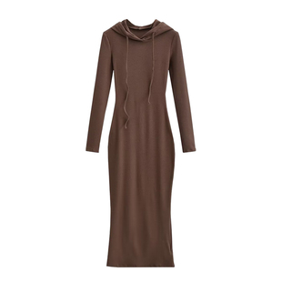 YoungGirlDay纯欲风性感紧身显瘦抽绳连帽长袖打底包臀连衣裙长裙