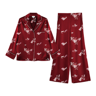马年限定礼物丝侬22姆米红色真丝睡衣女款本命年桑蚕丝家居服结婚