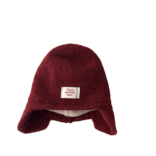 宝宝护耳帽子男童洋气小布毛绒内里加厚防风保暖毛线帽儿童针织帽