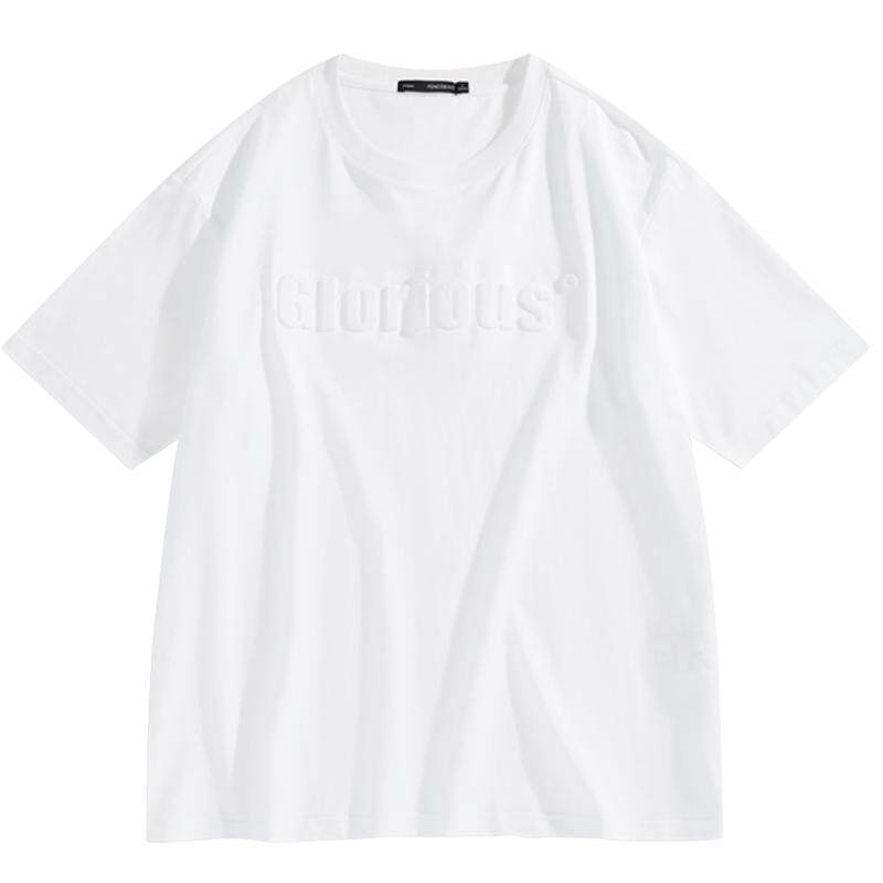 【重磅】太平鸟男装 短袖T恤男女同款立体印花夏新款纯色情侣体恤