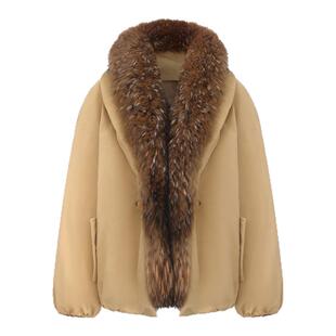 LACERTA2025秋冬新款毛皮草大翻领白鹅绒羽绒服女毛领宽松外套