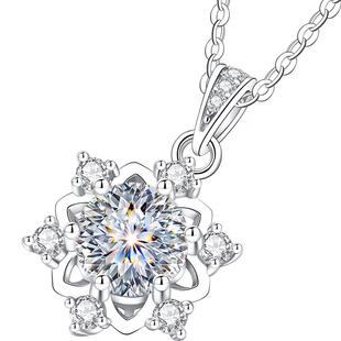 999纯银雪花项链女款2026新款女士女一克拉莫桑钻莫桑石吊坠女生