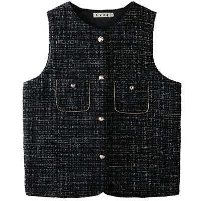 大码夹棉小香风马甲女加厚圆领