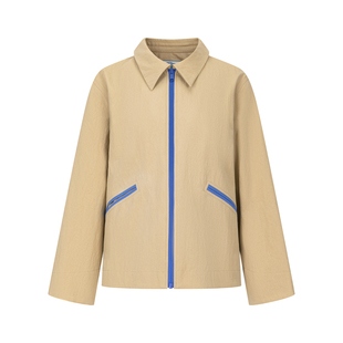 RUSTLE趣味椅子系列撞色廓形短款翻领夹克外套卡其