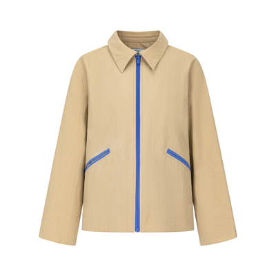 RUSTLE趣味椅子系列撞色廓形短款翻领夹克外套卡其