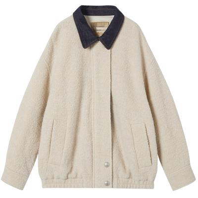 谜底羊毛呢大衣长袖2025冬季新品羊毛拼接牛仔领时尚女254MD1475