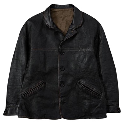 马皮hdk海觉复古皮衣司闸员翻领