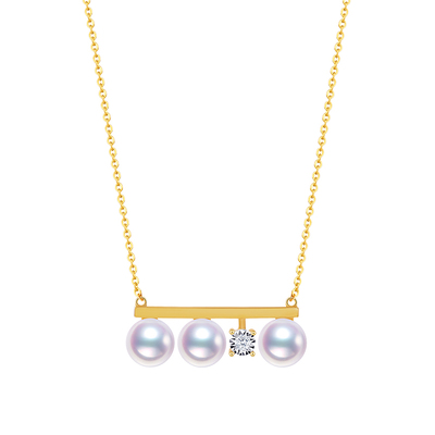 CLORIS  YING18K金镶钻Akoya海水珍珠平衡木项链 女时尚轻奢颈链