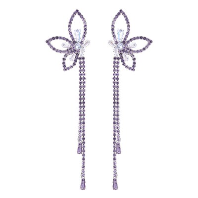 曼休妮紫色水晶锆石长款流苏耳环