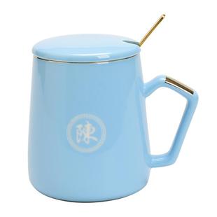 北欧轻奢马克杯带盖勺水杯刻字陶瓷礼品杯子姓氏杯定制logo礼盒装
