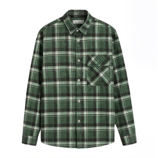 森马长袖衬衫男格纹绒感牛仔外套不规则下摆冬季宽松翻领上衣时尚