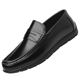 男鞋真皮春秋商务休闲皮鞋男软底舒适透气套脚时尚懒人鞋工作鞋子