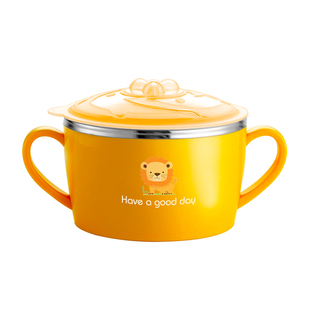 婴儿辅食碗儿童不锈钢防摔防烫小学生吃饭带手柄双耳汤碗宝宝专用