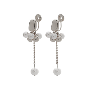 现代风银色链条珍珠流苏耳环无耳洞复古高级感耳饰气质蚊香盘耳夹