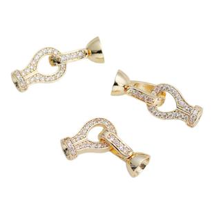 14K保色镶嵌锆石单面项链手链珍珠单扣头链接扣头diy手工饰品配件