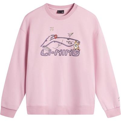 李宁宽松圆领女印花套头无帽卫衣