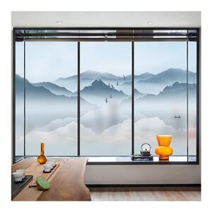 定制办公室中式山水遮光防窥玻璃贴纸窗户磨砂贴膜阳台厕所卫生间