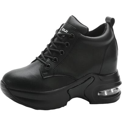 厚底增高黑色休闲运动真皮女鞋