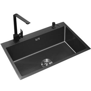 韦普黑色纳米厨房手工大水槽单槽洗菜盆304不锈钢厨房台下洗碗池