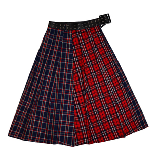 哟酷酷（荒诞英雄）美式复古苏格兰裙子格纹拼接百褶开衩半围裙女