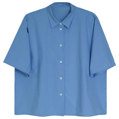 宽松韩代单排扣短袖纯棉衬衫