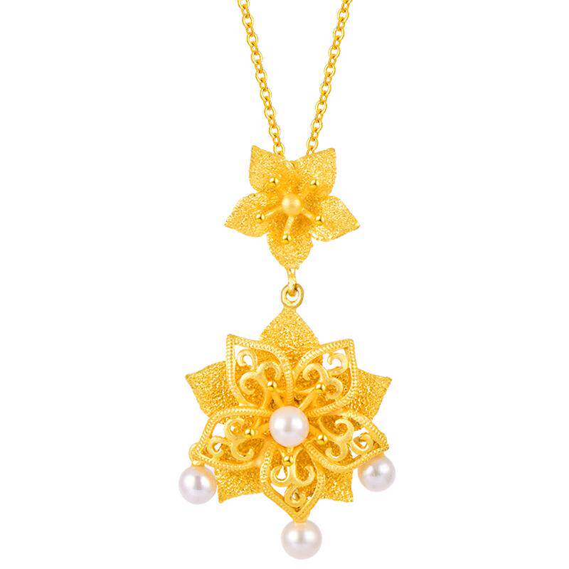 PINKBOX珠宝珍珠花黄金吊坠婚嫁