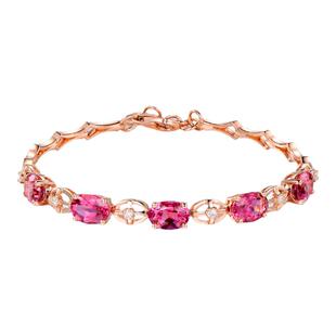 米莱珠宝 4.5克拉天然粉红碧玺手链 18K玫瑰金钻石镶嵌 贵重宝石