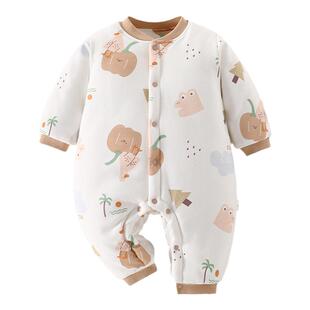 婴儿加厚连体衣夹棉180g纯棉a类无骨宝宝保暖棉衣外套睡衣爬服冬