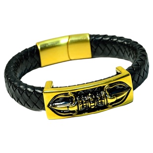 诺诗珠宝黑金潮流刺青个性电黑金刚杵手牌足金手工复古皮绳手镯