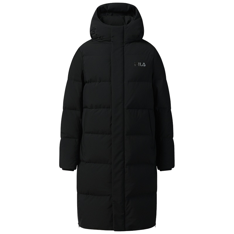 FILA斐乐情侣长款羽绒服女2025冬新款保暖防寒连帽双头拉链外套男
