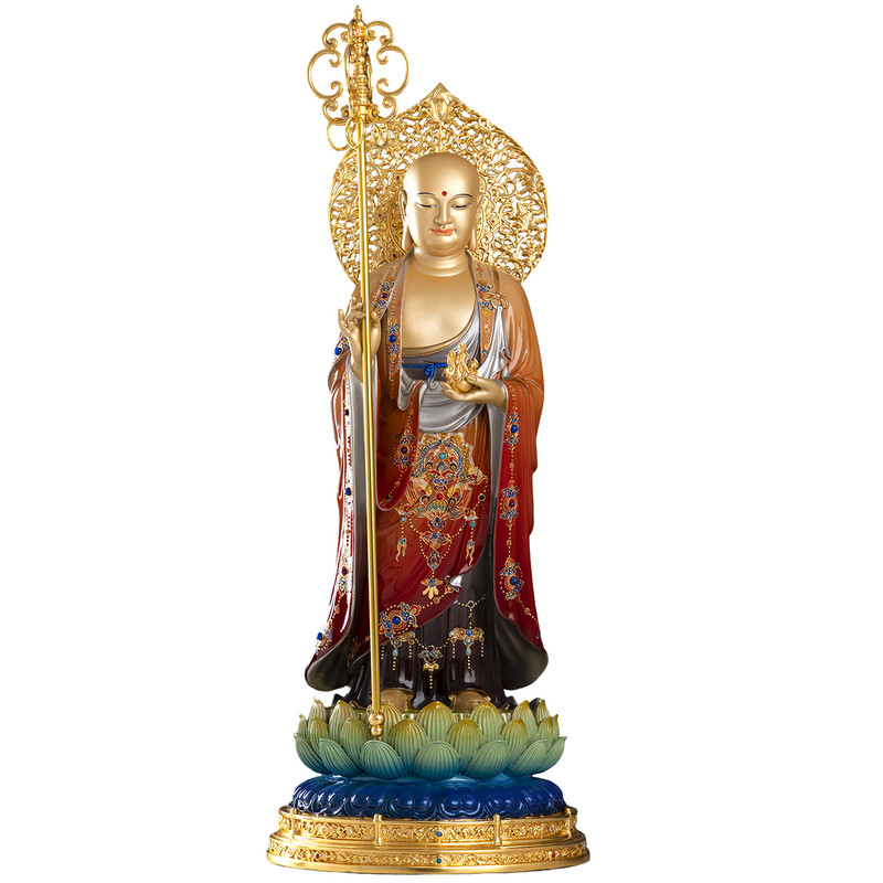 黄铜彩绘地藏王菩萨佛像客厅摆件