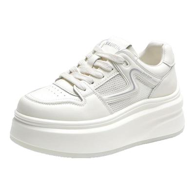 索兰透气网面厚底增高小白鞋