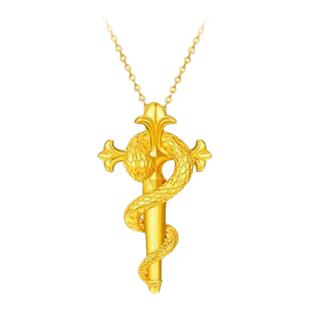 调太幅权杖蛇项链 女金蛇纯银镀18K金本命年生肖蛇十字架蛇形礼物