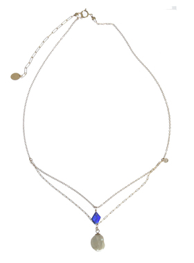 三合一草蓝宝石巴洛克珍珠项链
