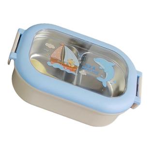 长方形儿童卡通不锈钢分格饭盒学生保温便当盒带勺子双层