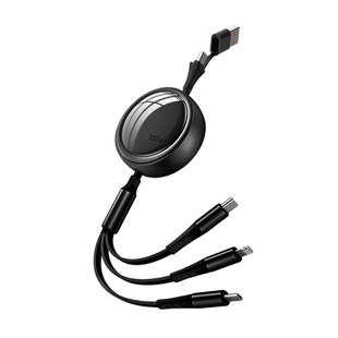 洛亦二拖三伸缩数据线100W快充适用苹果17iphone17华为typeC一拖三车载充电线PD30W收缩线三合一拉伸充电线