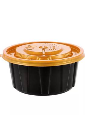 新天力黑金打包碗一次性加厚圆形带盖黑色美式塑料保鲜饭盒可微波