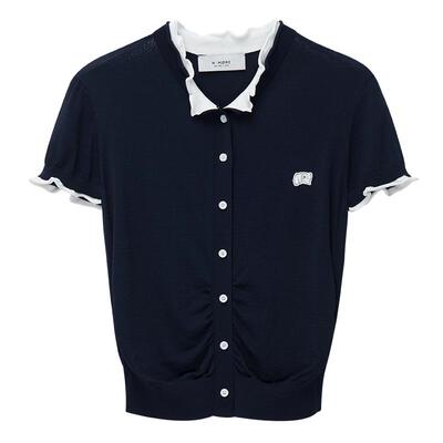 N·MORE设计师品牌 26夏季新款 夜色蓝抽褶收腰针织短袖