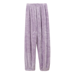 珊瑚绒加厚加绒睡裤男女冬季长毛绒纯色宽松束脚裤法兰绒家居裤子