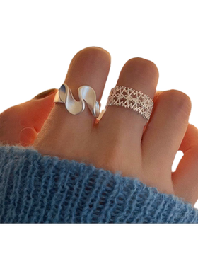 两款特别的海浪和裙摆戴上去海边吧小众设计女潮高冷感开口戒指