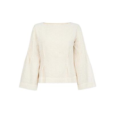 sdeerOL风圆领格子压褶长袖衬衫