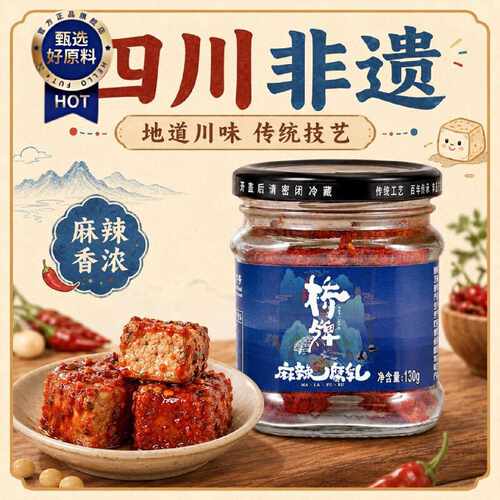 正宗老式腐乳香辣腐乳麻辣烧烤味豆腐乳生成特产霉豆腐拌饭菜