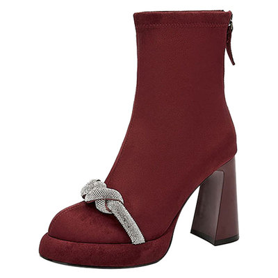 达芙妮粗跟短靴弹力靴