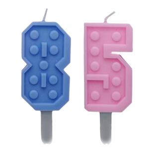 蓝色粉色积木形状数字蜡烛黄色生日蛋糕装饰派对儿童可爱男女孩子
