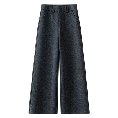 冬季灰色加厚九分羊绒阔腿裤子女