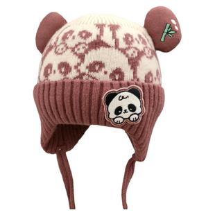 冬季保暖婴儿护耳帽儿童超萌网红熊猫帽子男女宝宝套头针织毛线帽