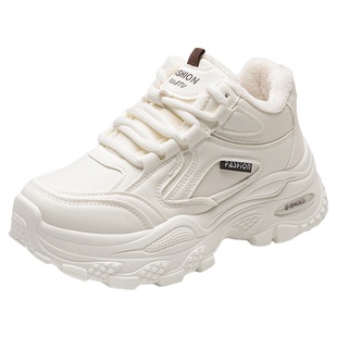 加绒老爹鞋女冬季2025新款孕妇防水防滑保暖棉鞋小个子厚底运动鞋