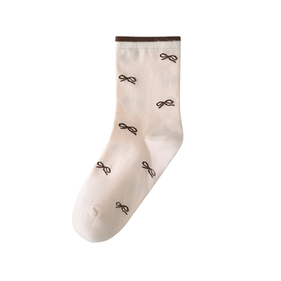 日系少女撞色袜边蝴蝶结中筒袜